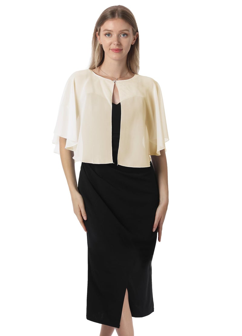 Hotshawl Chiffon Capelet Women's Soft capes Shawls and Wraps for Evening Dress Wedding Cape Cover Up (Pale Champagne) - Image 5